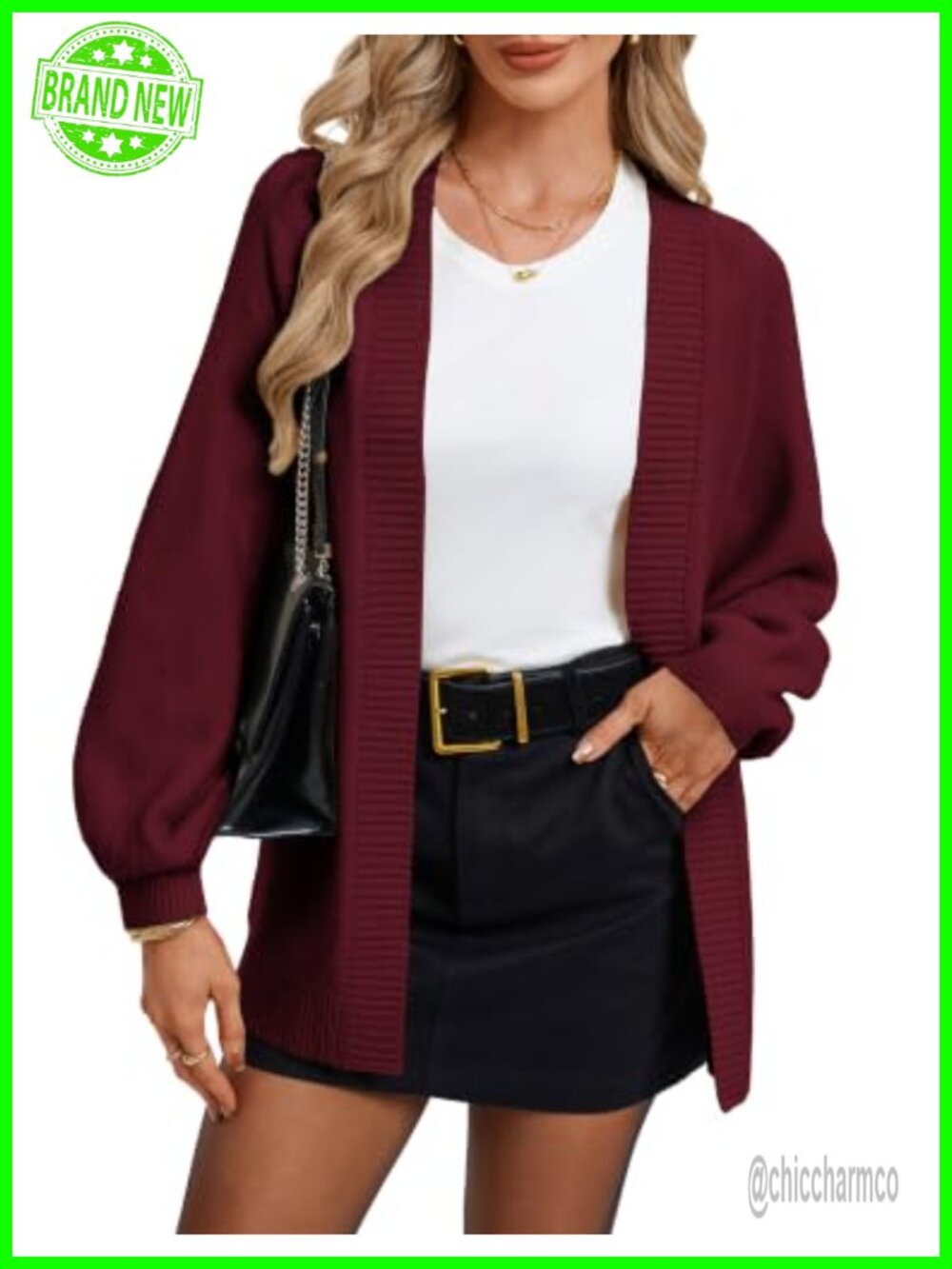 Oversized Cardigan Sweater Long Chunky Knit Lantern Sleeve Open Front